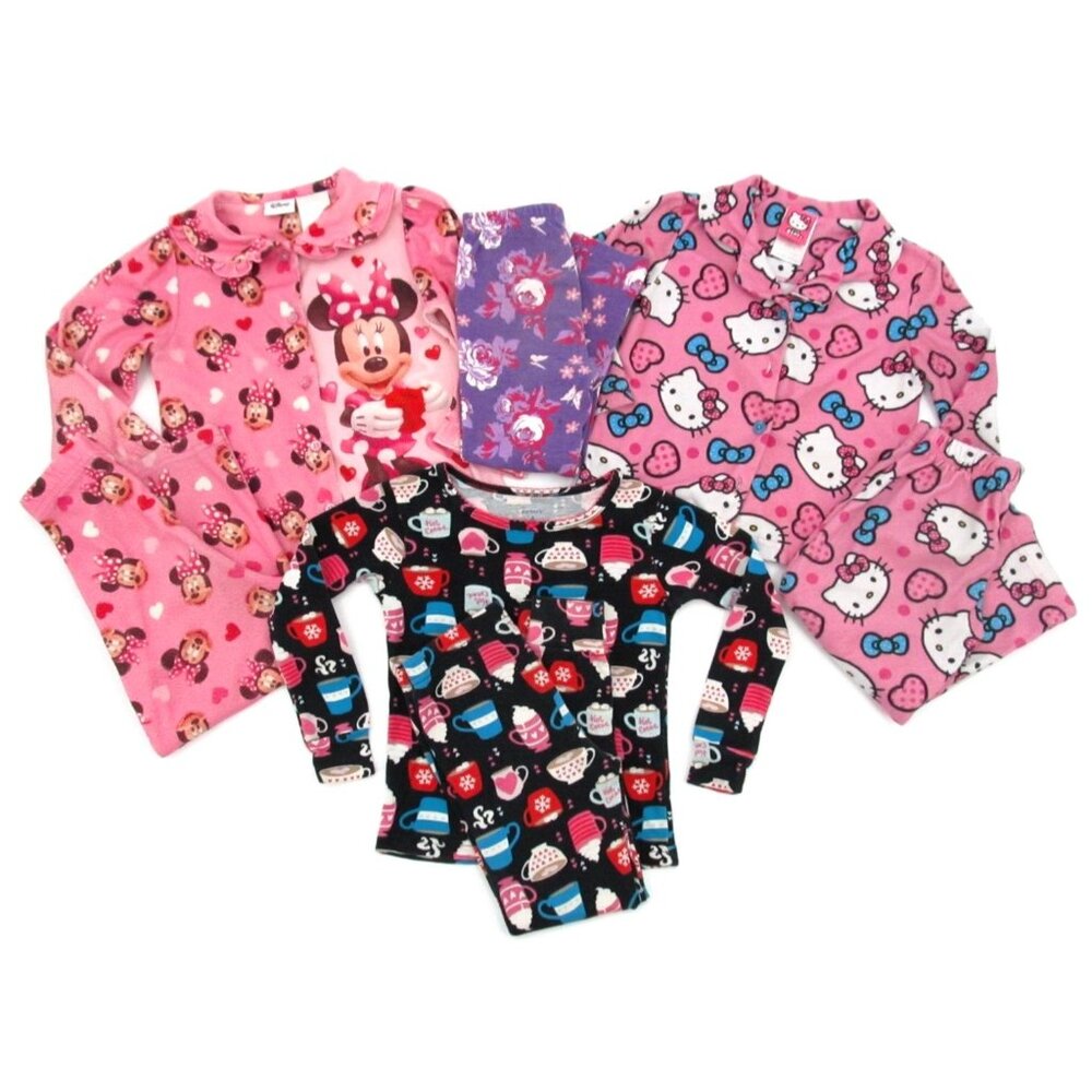 Vintage Girls Pajama Lot Toddler 4T Pink Purple Disney Carters Hello Kitty Y2K
